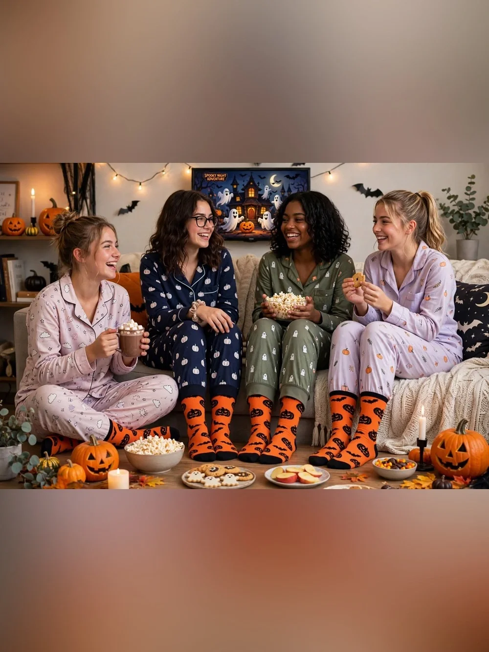 Veachog Halloween Socks - Women & Men Pumpkin and Bat Spooky holiday theme socks
